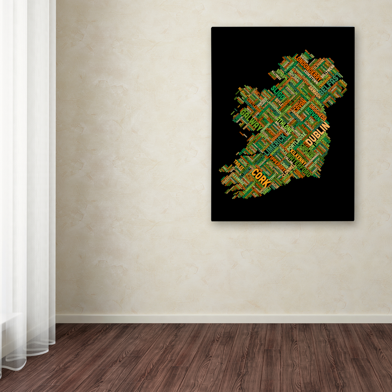 Michael Tompsett 'Ireland Eire City Text Map' Canvas Wall Art 35 X 47 Inches