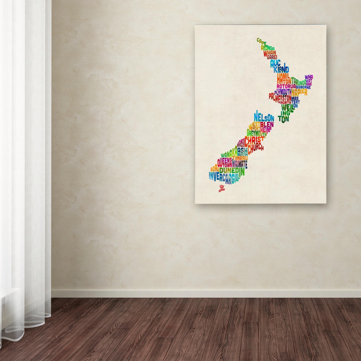 Michael Tompsett 'New Zealand Typography Map' Canvas Wall Art 35 X 47 Inches