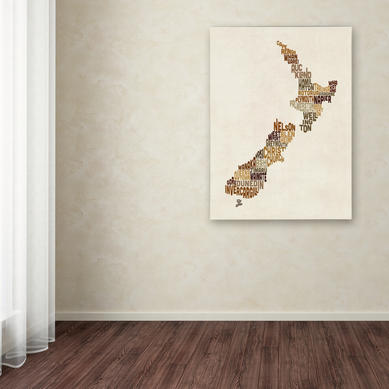 Michael Tompsett 'New Zealand Typography Map 2' Canvas Wall Art 35 X 47 Inches