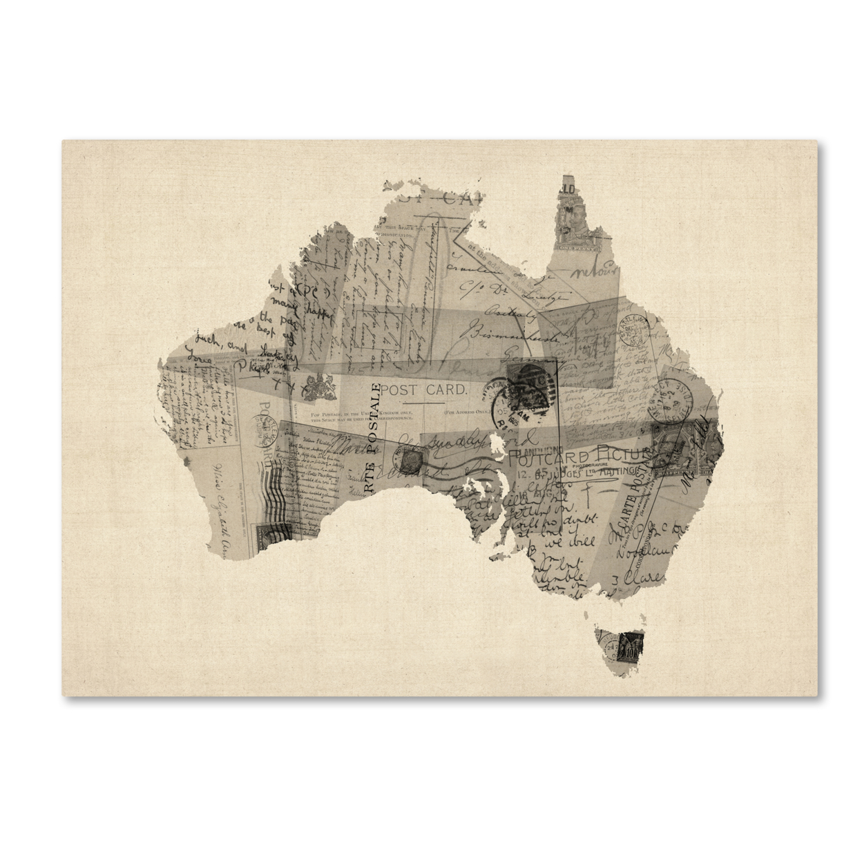 Michael Tompsett 'Old Postcard Map Of Australia' Canvas Wall Art 35 X 47 Inches