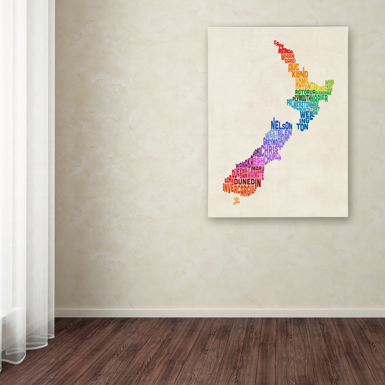 Michael Tompsett 'New Zealand Typography Map 3' Canvas Wall Art 35 X 47 Inches
