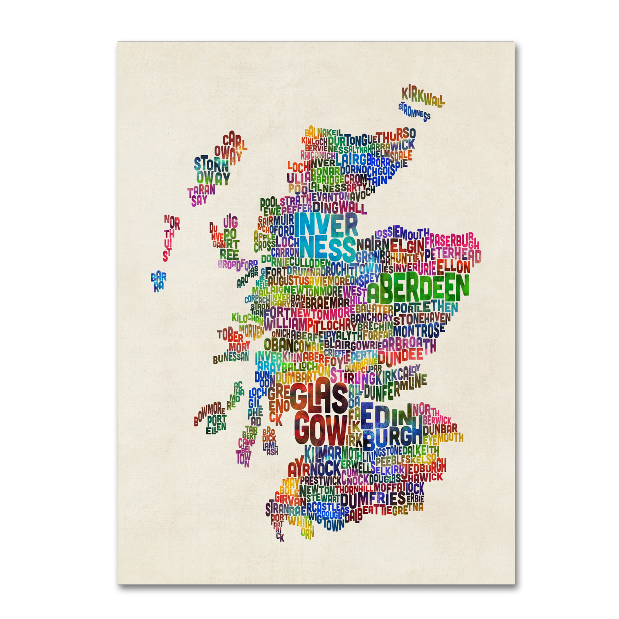 Michael Tompsett 'Scotland Typography Text Map' Canvas Wall Art 35 X 47 Inches