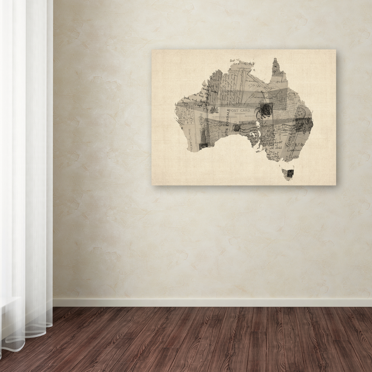 Michael Tompsett 'Old Postcard Map Of Australia' Canvas Wall Art 35 X 47 Inches