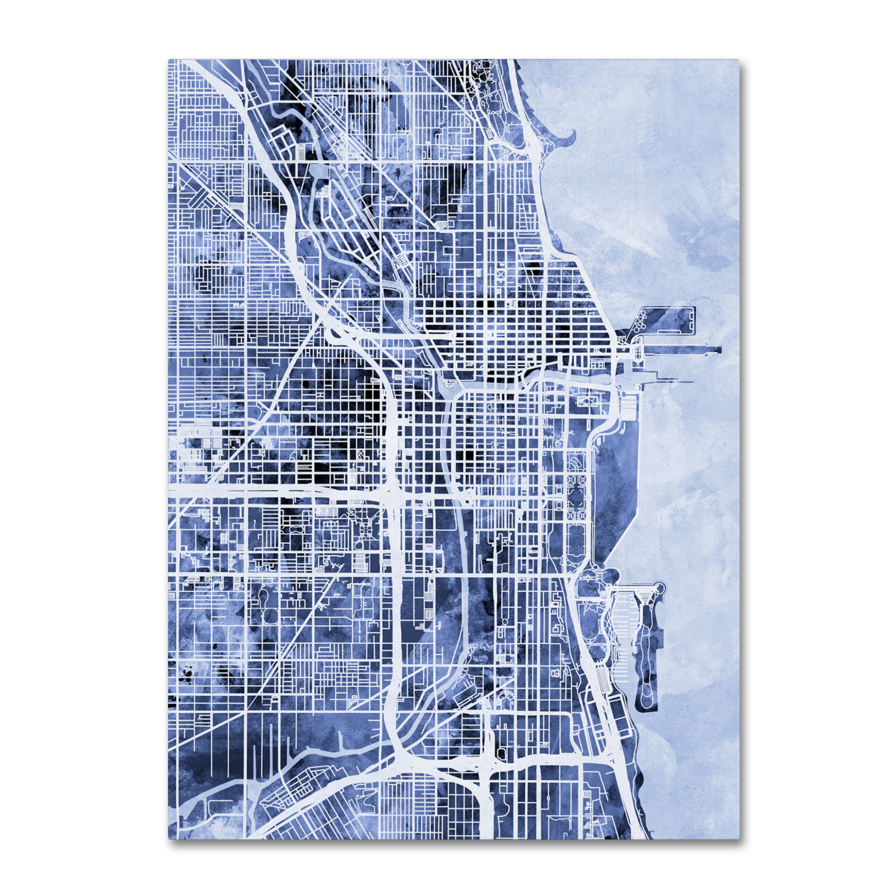 Michael Tompsett 'Chicago City Street Map B&W' Canvas Wall Art 35 X 47 Inches
