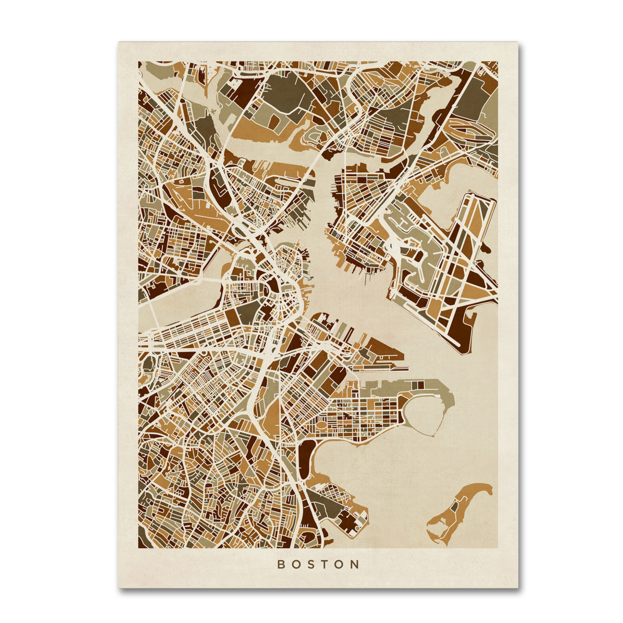 Michael Tompsett 'Boston MA Street Map Brown' Canvas Wall Art 35 X 47 Inches