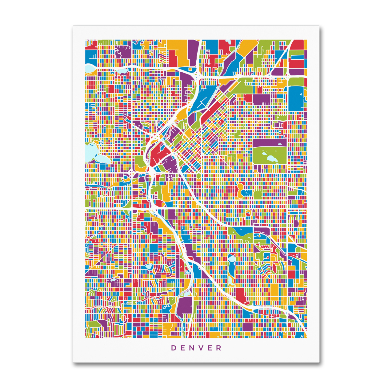 Michael Tompsett 'Denver Colorado Street Map 2' Canvas Wall Art 35 X 47 Inches
