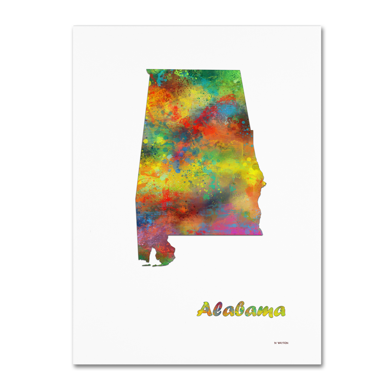 Marlene Watson 'Alabama State Map-1' Canvas Wall Art 35 X 47 Inches