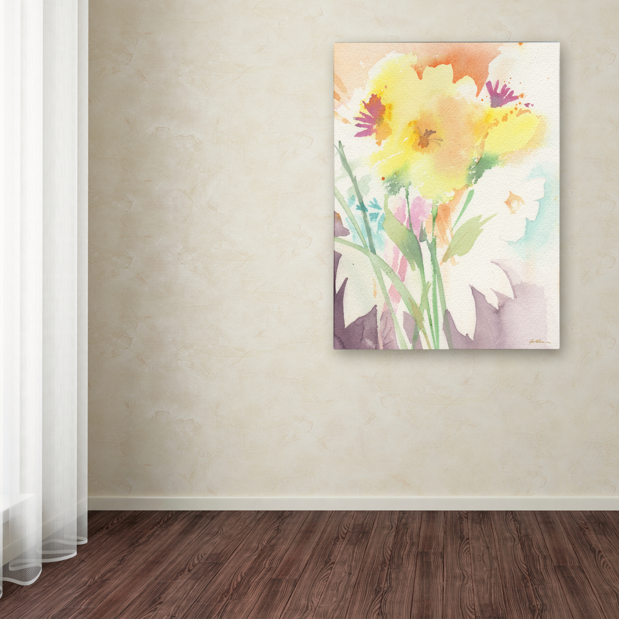 Sheila Golden 'Yellow Flower Blossoming' Canvas Wall Art 35 X 47 Inches