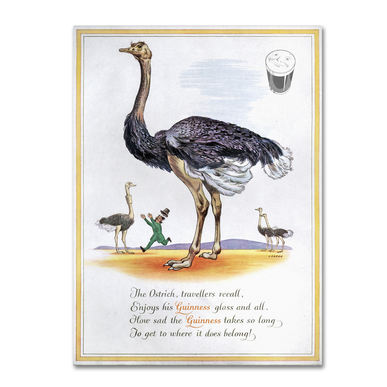 Guinness Brewery 'Guinness Ostrich' Canvas Wall Art 35 X 47 Inches