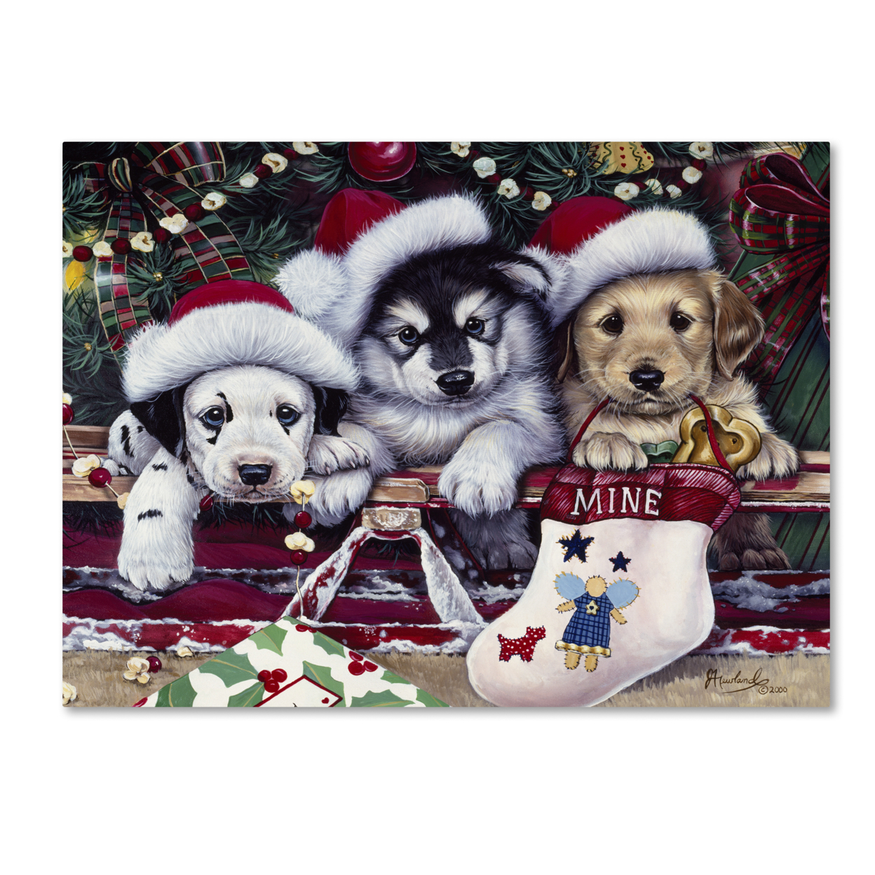Jenny Newland 'A Tail Wagging Christmas' Canvas Wall Art 35 X 47 Inches
