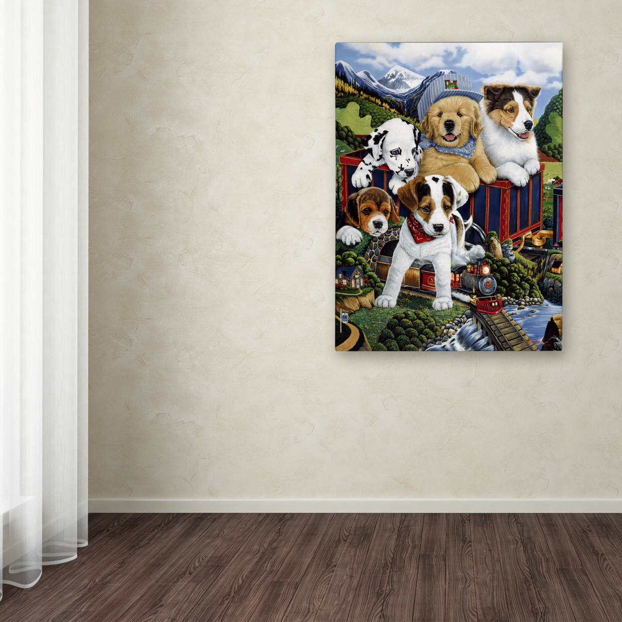 Jenny Newland 'Choo Choo Puppies' Canvas Wall Art 35 X 47 Inches