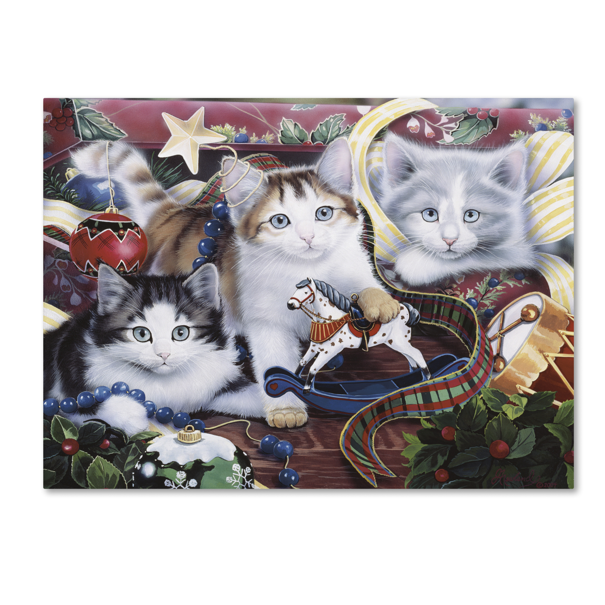 Jenny Newland 'Christmas Kittens & All The Trim'Ns' Canvas Wall Art 35 X 47 Inches