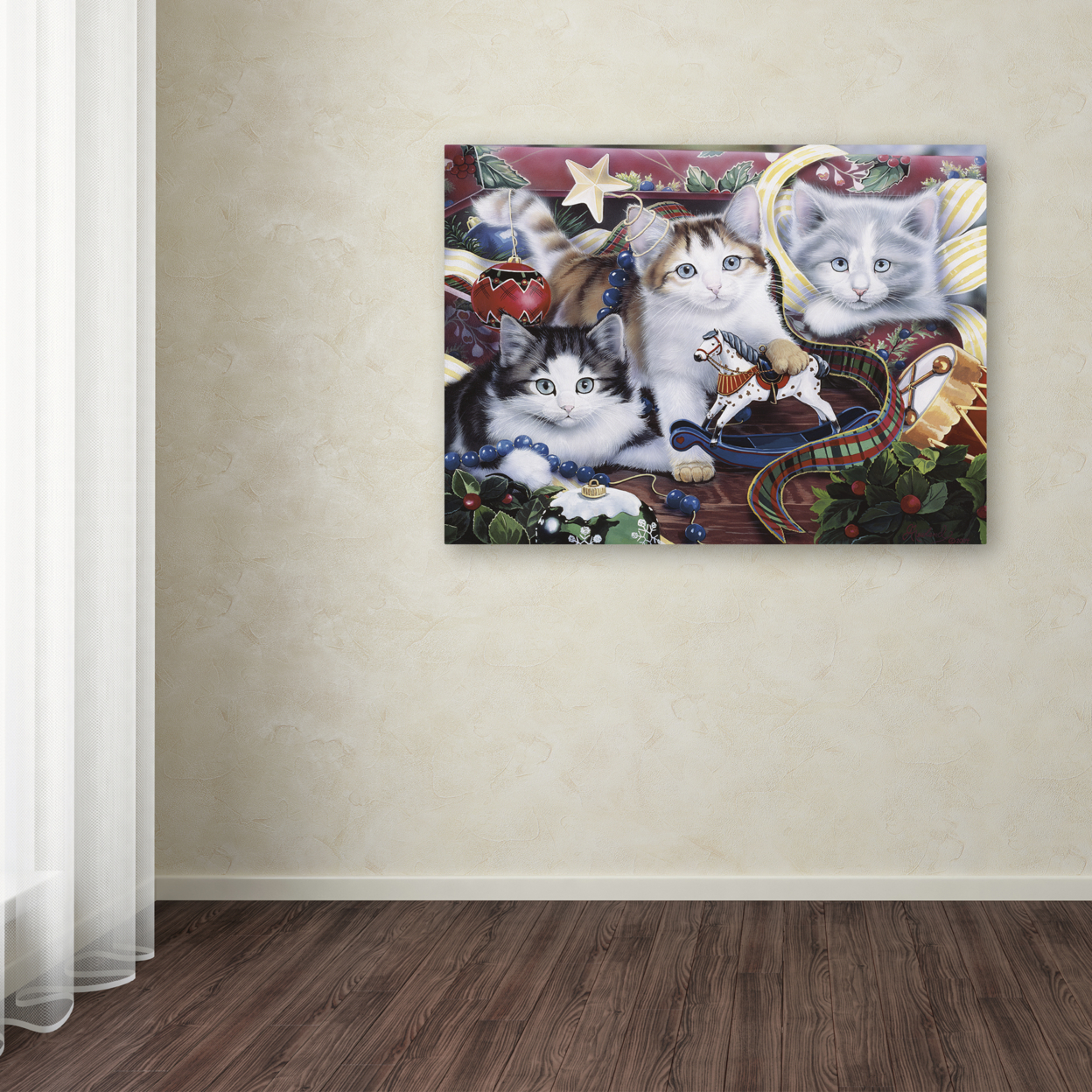 Jenny Newland 'Christmas Kittens & All The Trim'Ns' Canvas Wall Art 35 X 47 Inches