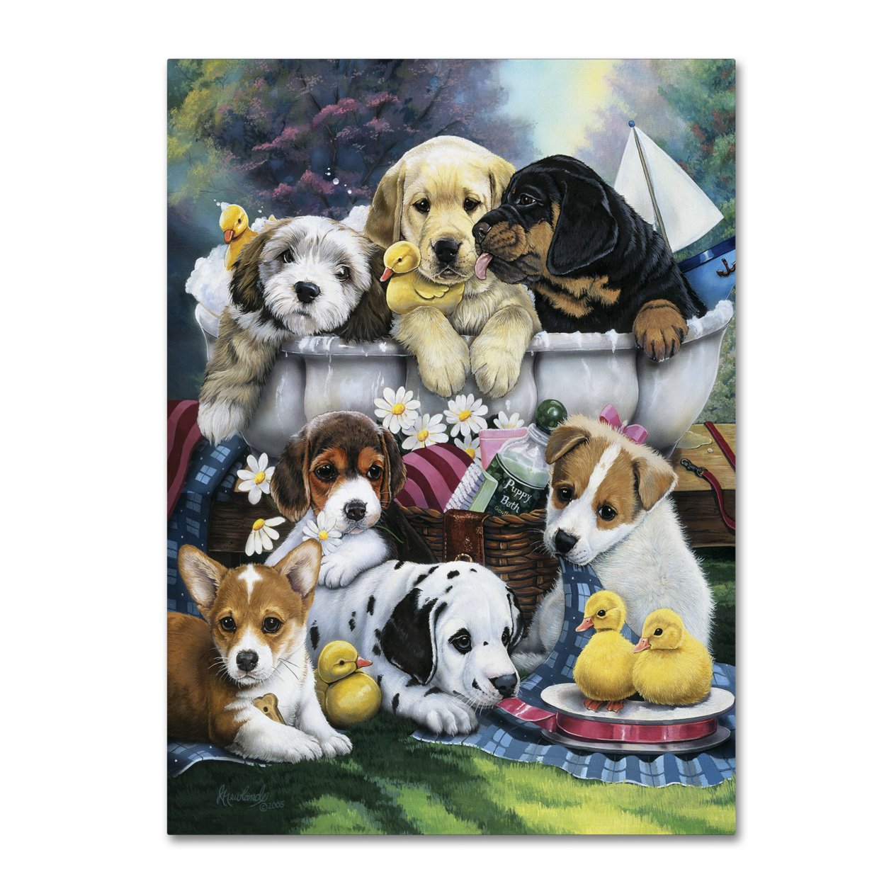 Jenny Newland 'Bath Time Pups' Canvas Wall Art 35 X 47 Inches