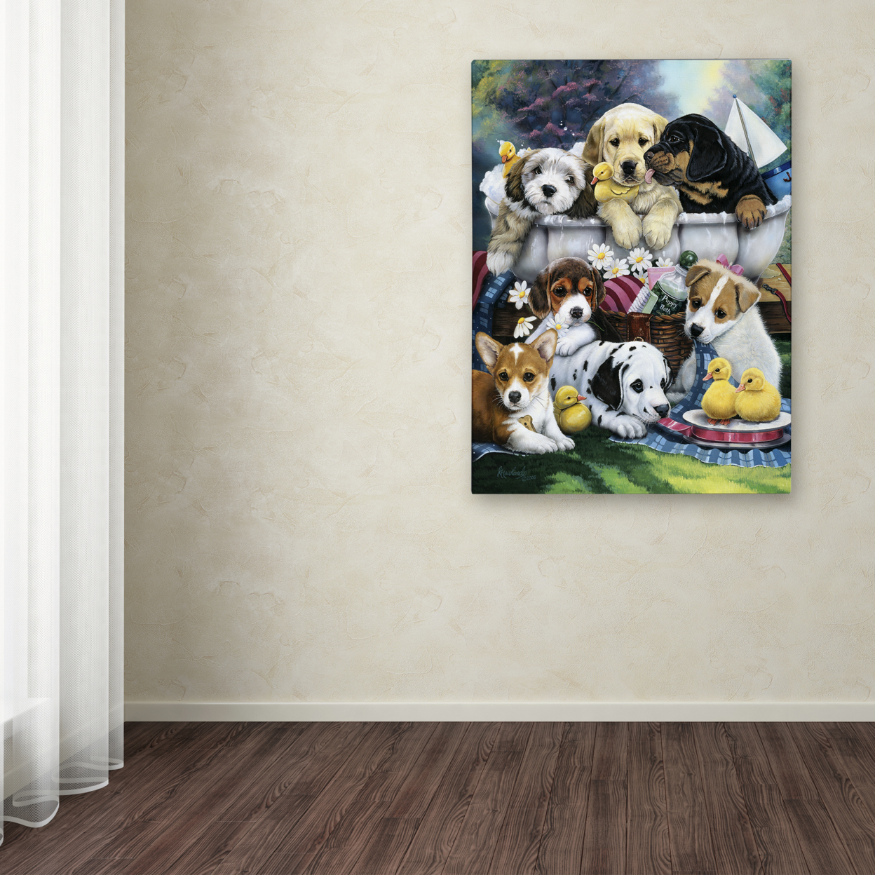 Jenny Newland 'Bath Time Pups' Canvas Wall Art 35 X 47 Inches
