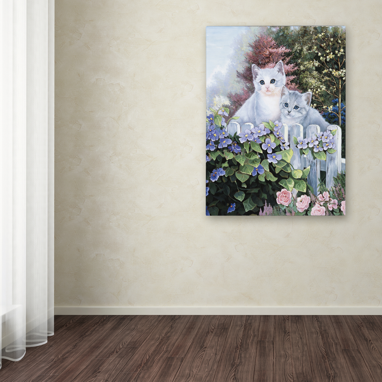 Jenny Newland 'Kittens In The Master's Garden ' Canvas Wall Art 35 X 47 Inches