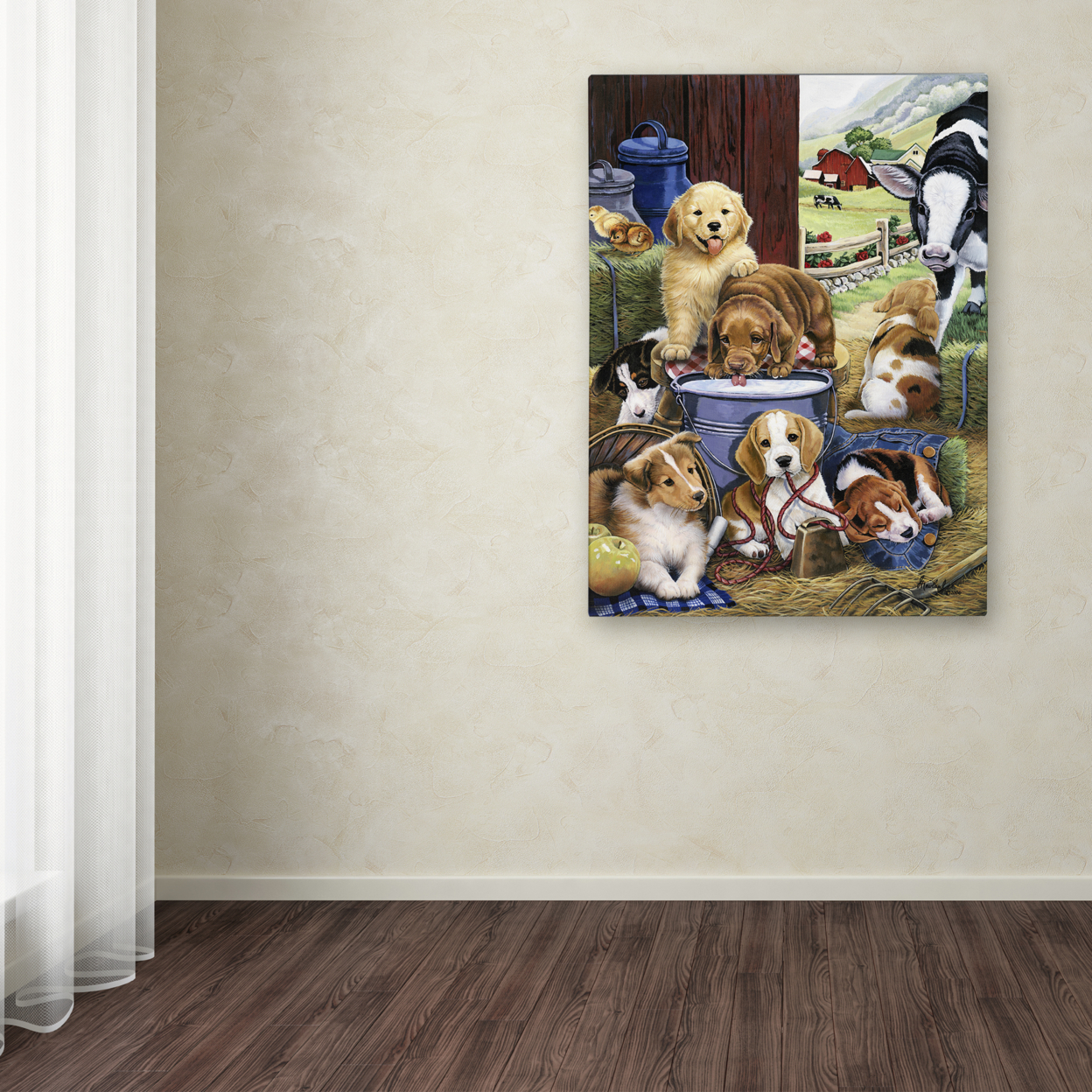 Jenny Newland 'Puppy Hayday' Canvas Wall Art 35 X 47 Inches