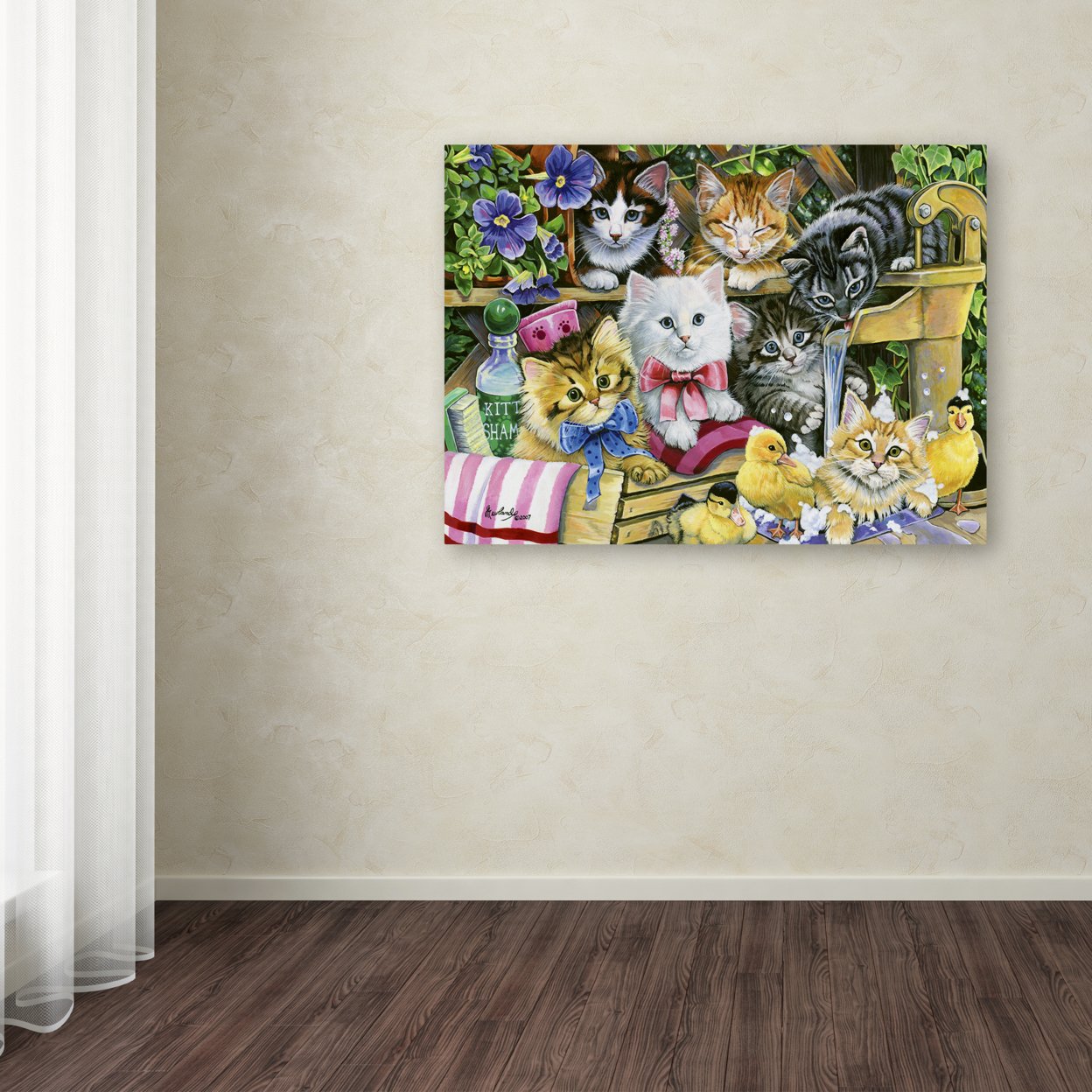 Jenny Newland 'Bathtime Kittens' Canvas Wall Art 35 X 47 Inches