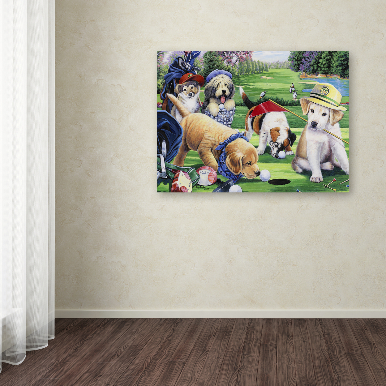 Jenny Newland 'Golfing Puppies' Canvas Wall Art 35 X 47 Inches