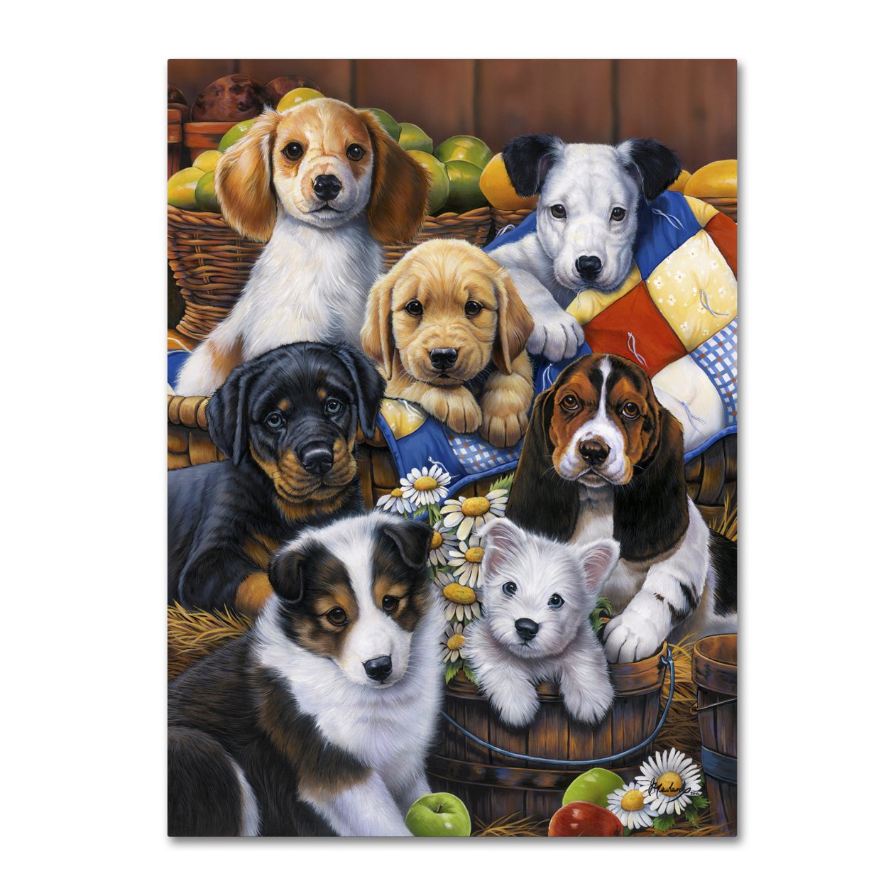 Jenny Newland 'Country Bumpkin Puppies' Canvas Wall Art 35 X 47 Inches
