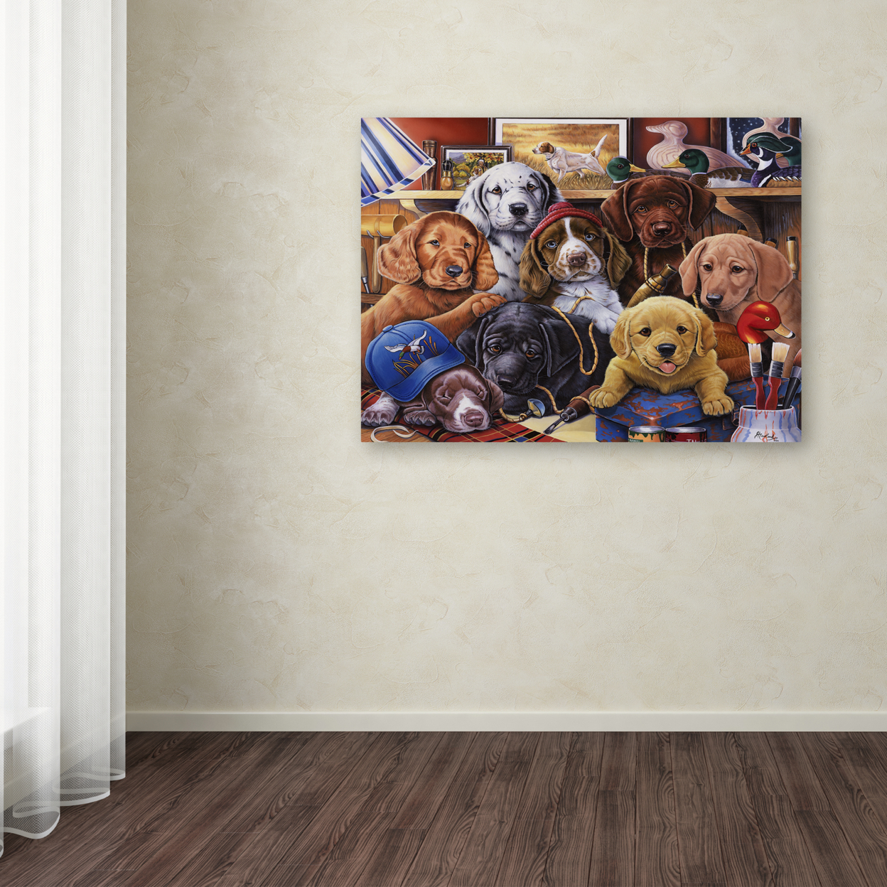 Jenny Newland 'Grandpa?s Puppies' Canvas Wall Art 35 X 47 Inches