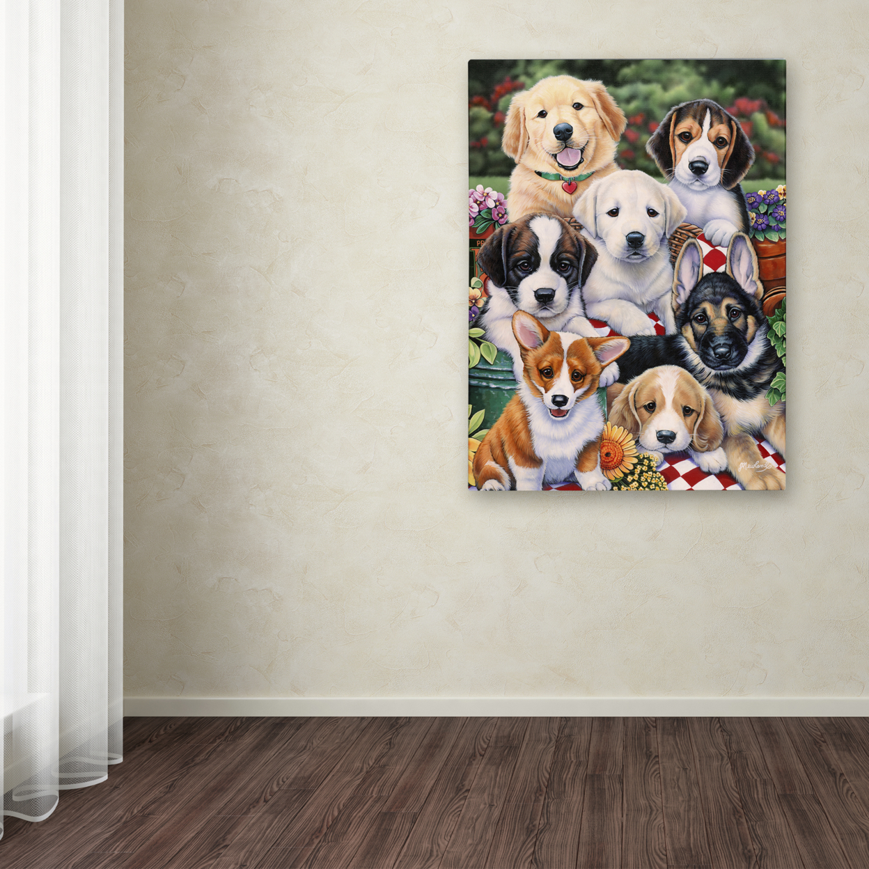 Jenny Newland 'Garden Puppies' Canvas Wall Art 35 X 47 Inches