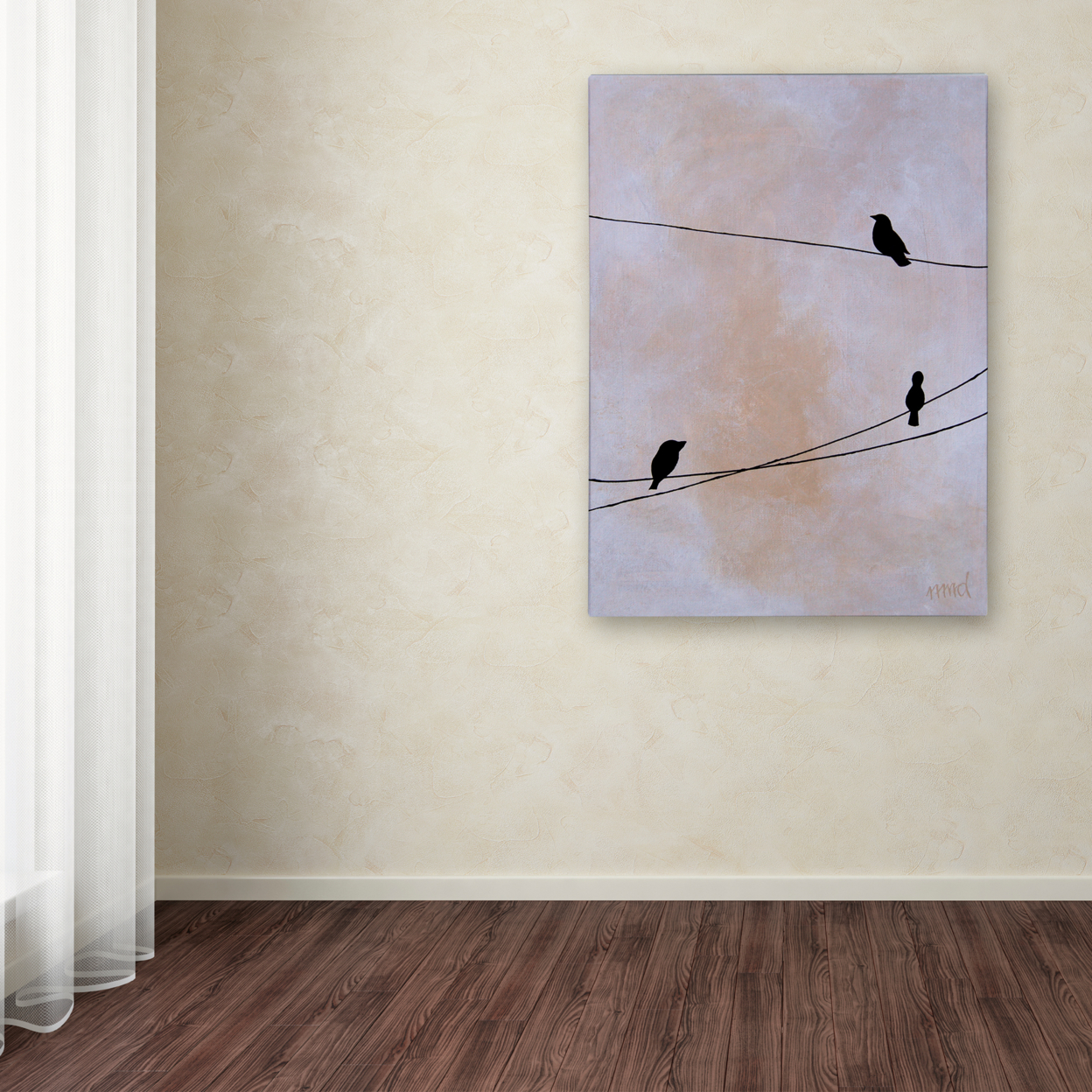 Nicole Dietz 'Bird On Wire White' Canvas Wall Art 35 X 47 Inches