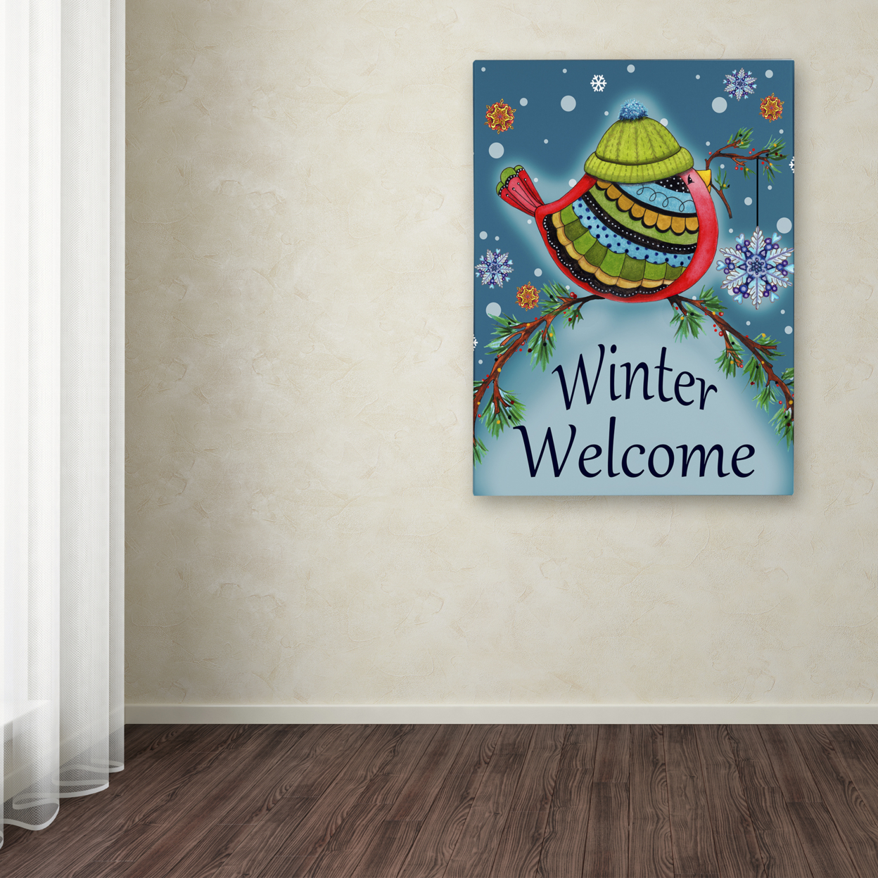 Jennifer Nilsson 'Winter Welcome Bird' Canvas Wall Art 35 X 47 Inches