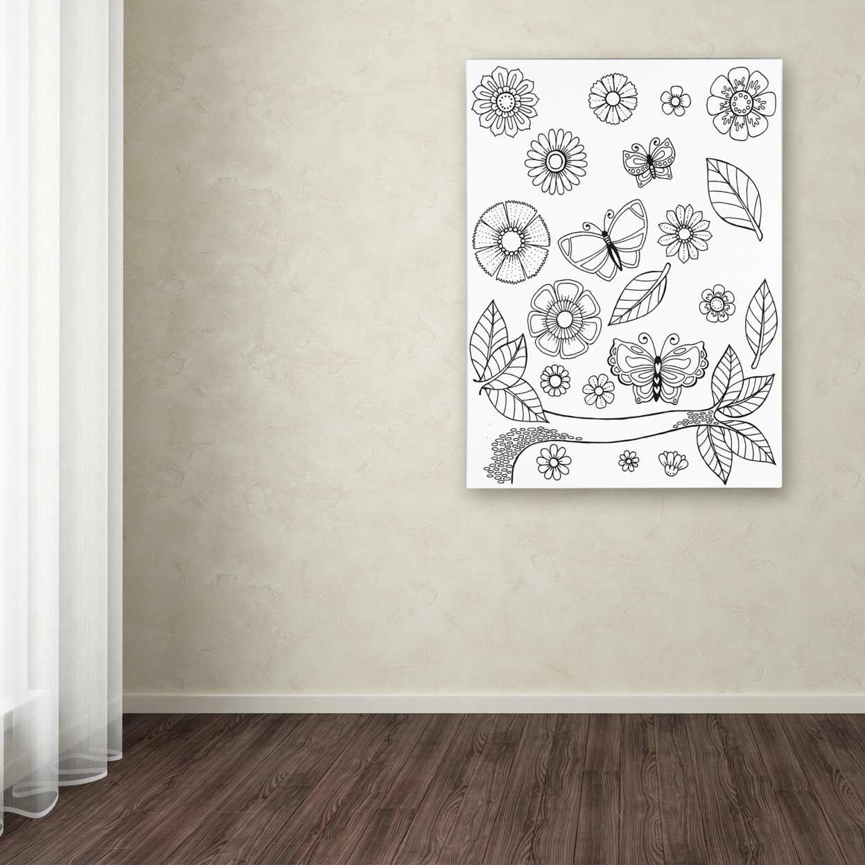 Hello Angel 'Flowers Butterflies & Leaves' Canvas Wall Art 35 X 47 Inches