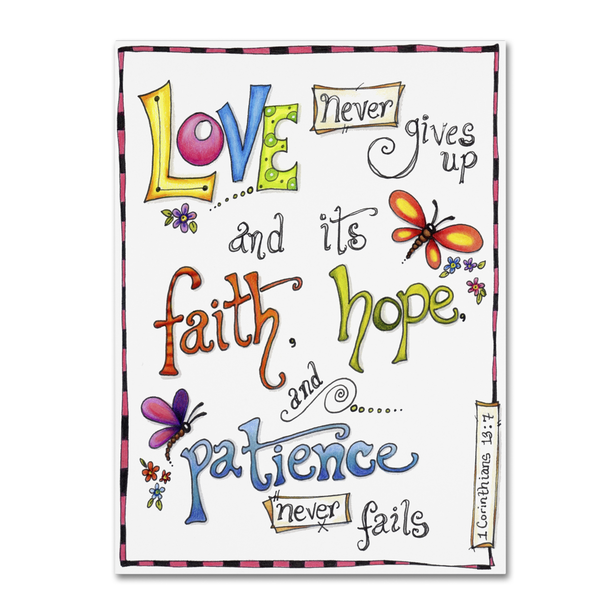 Jennifer Nilsson 'Words Of Love - Never Fails' Canvas Wall Art 35 X 47 Inches