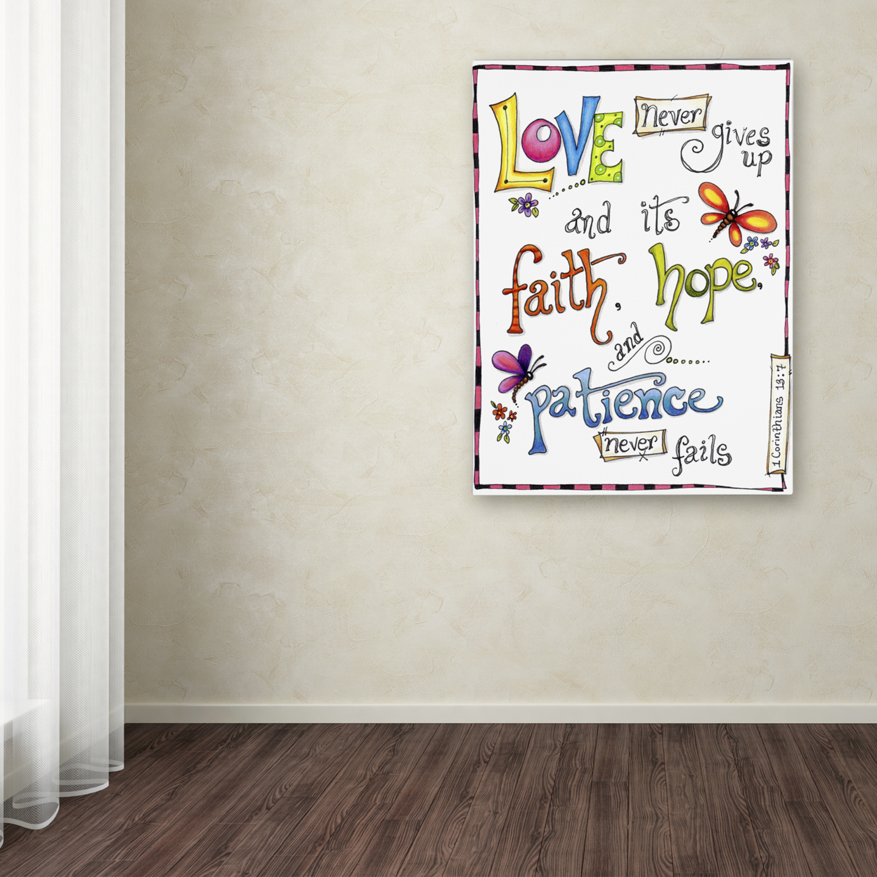 Jennifer Nilsson 'Words Of Love - Never Fails' Canvas Wall Art 35 X 47 Inches