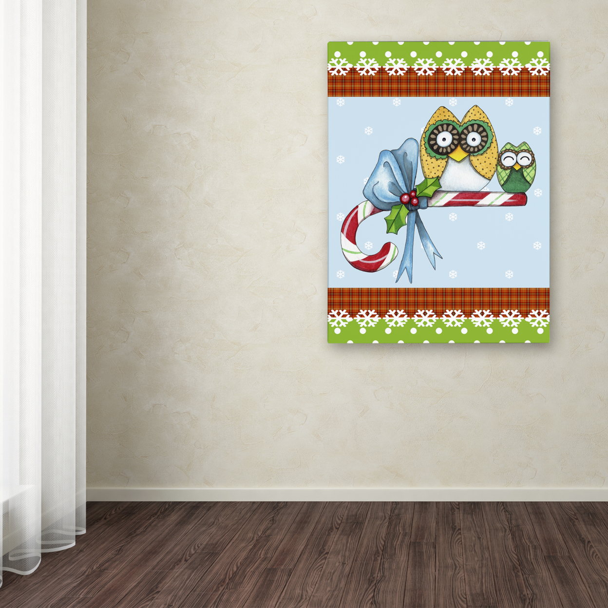 Jennifer Nilsson 'Candy Cane Owls Flag' Canvas Wall Art 35 X 47 Inches