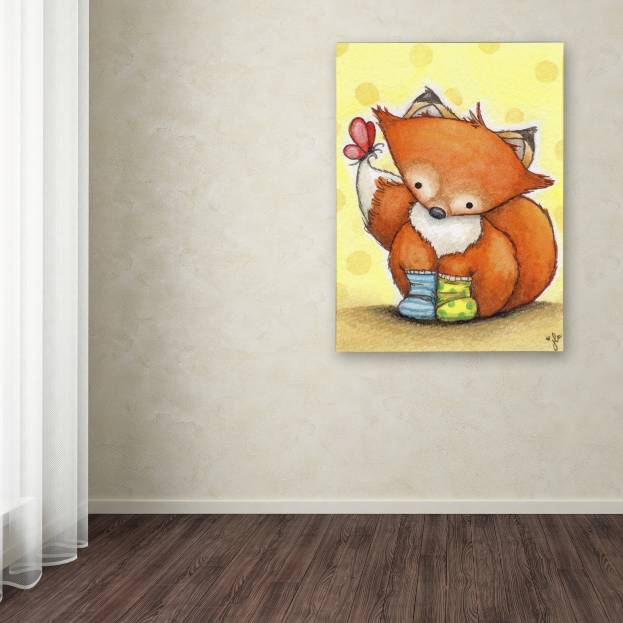 Jennifer Nilsson 'Little Fox In Socks' Canvas Wall Art 35 X 47 Inches