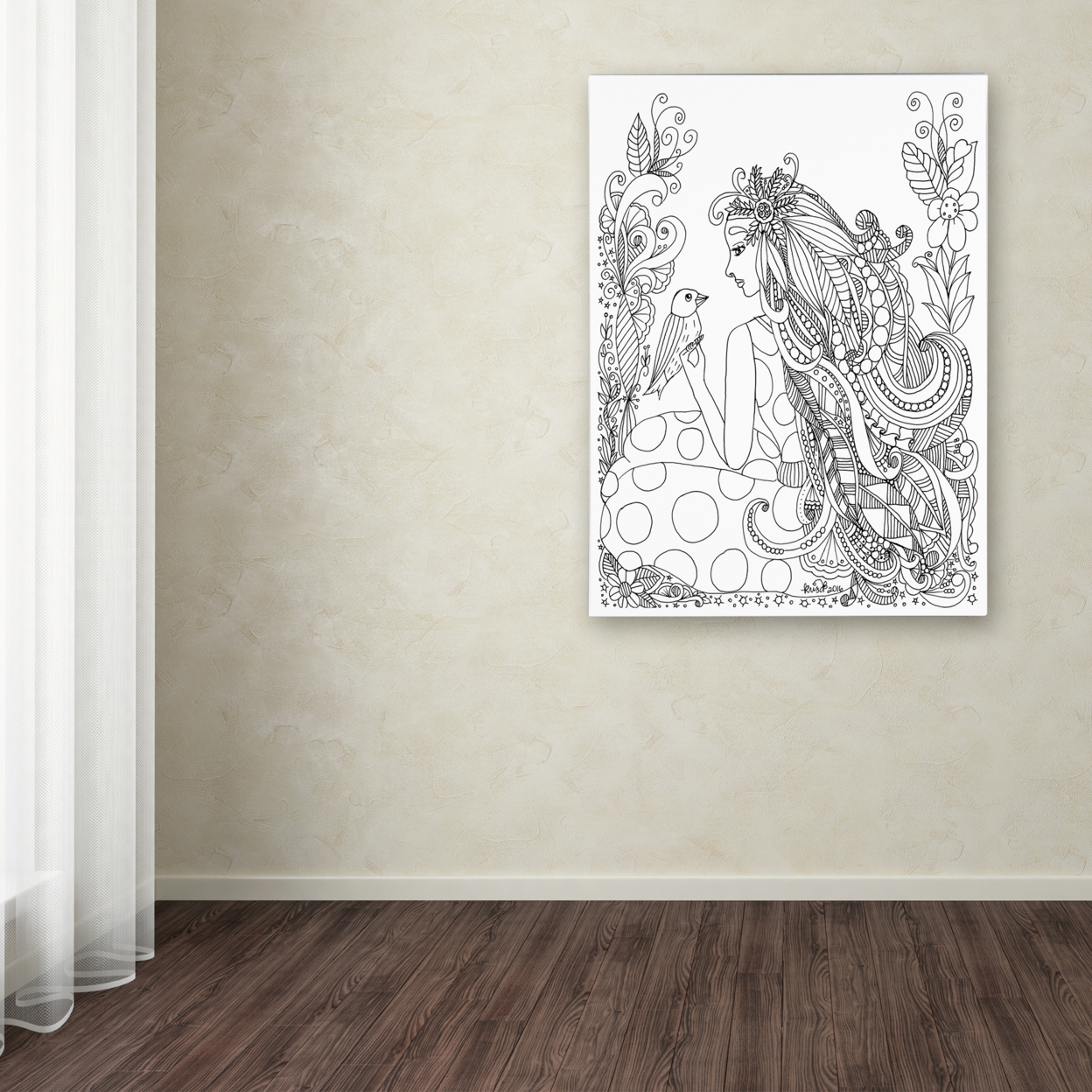 KCDoodleArt 'Flower Girls 29' Canvas Wall Art 35 X 47 Inches