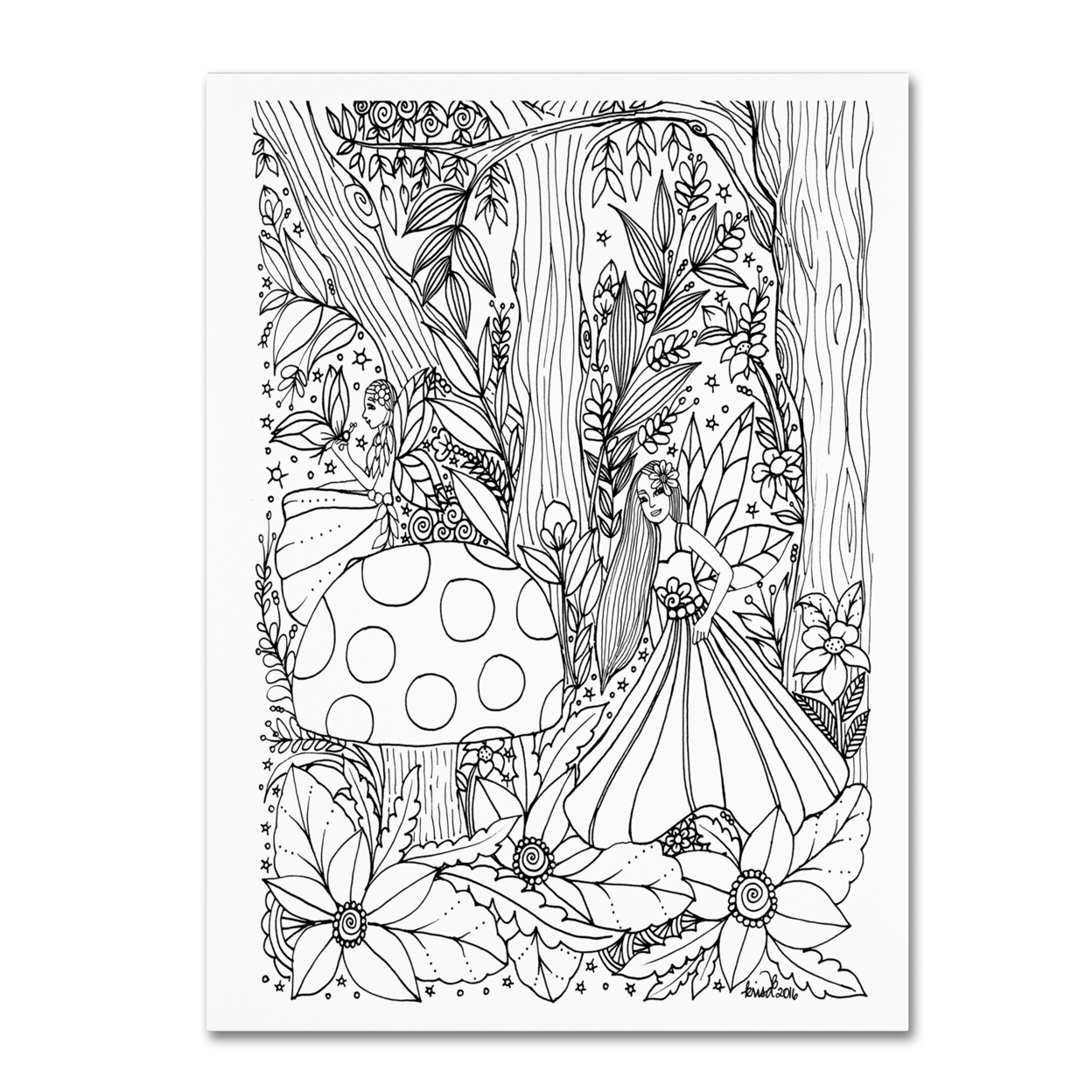 KCDoodleArt 'Fairies And Woodland Creatures 5' Canvas Wall Art 35 X 47 Inches