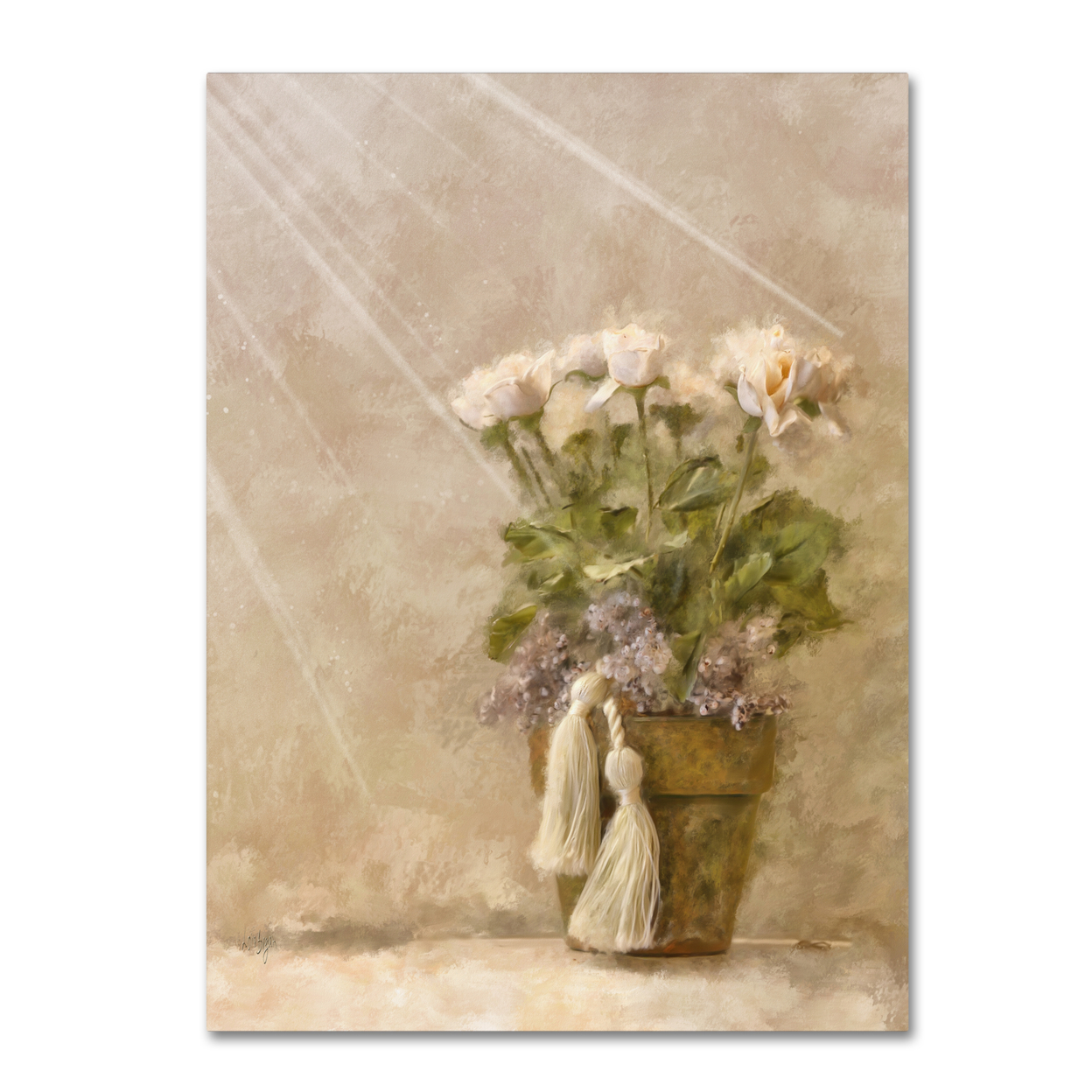 Lois Bryan 'White Roses In The Light' Canvas Wall Art 35 X 47 Inches
