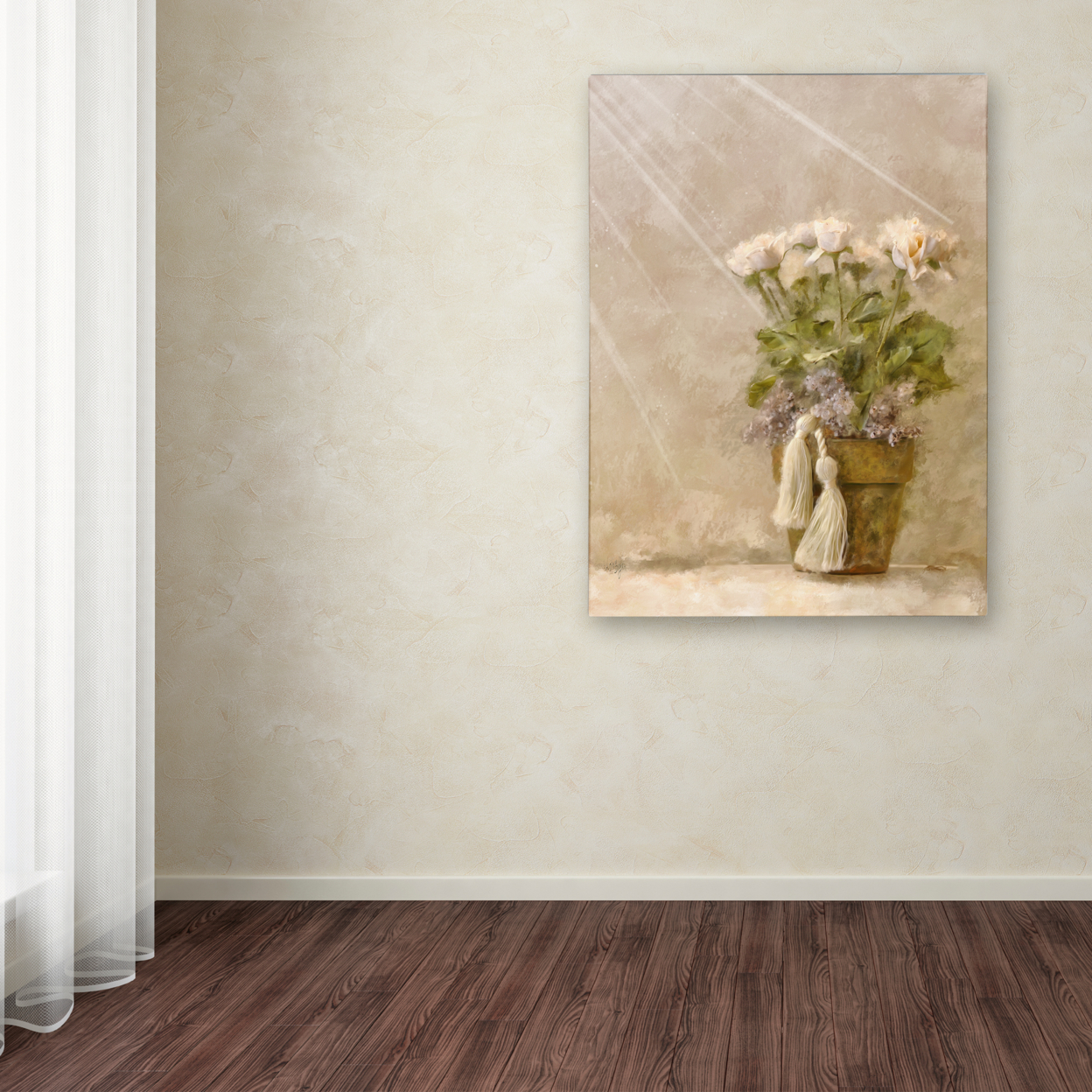 Lois Bryan 'White Roses In The Light' Canvas Wall Art 35 X 47 Inches