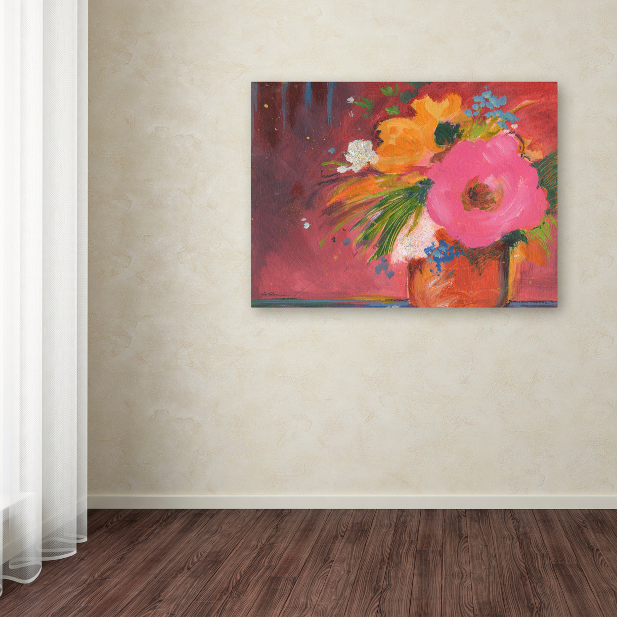 Sheila Golden 'Coral Glitter 3' Canvas Wall Art 35 X 47 Inches
