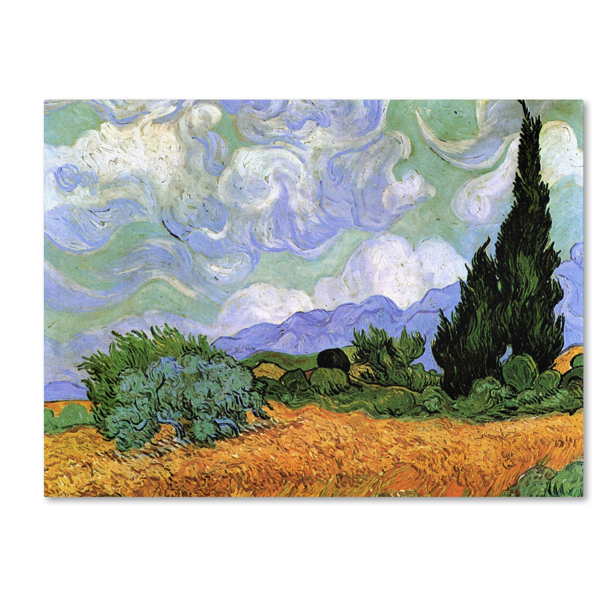 Vincent Van Gogh 'Wheatfield With Cypresses 1889' Canvas Wall Art 35 X 47 Inches