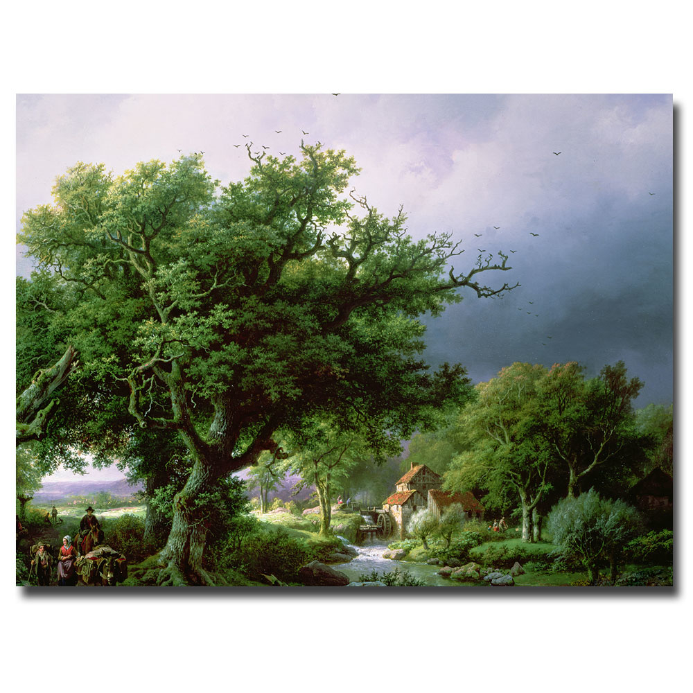 Bernard Cornelis Koekkoek 'Landscape With Mill' Canvas Wall Art 35 X 47