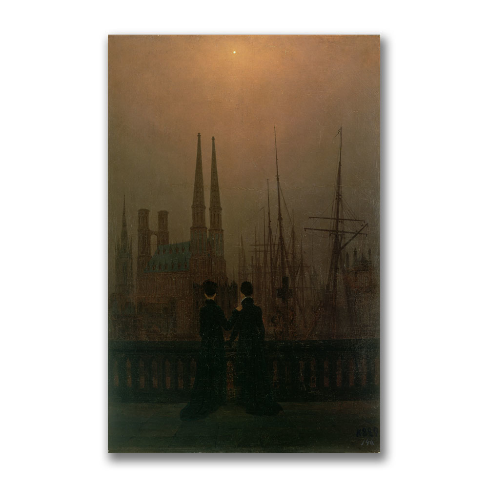 Caspar David Friedrich 'Harbor At Night' Canvas Wall Art 35 X 47