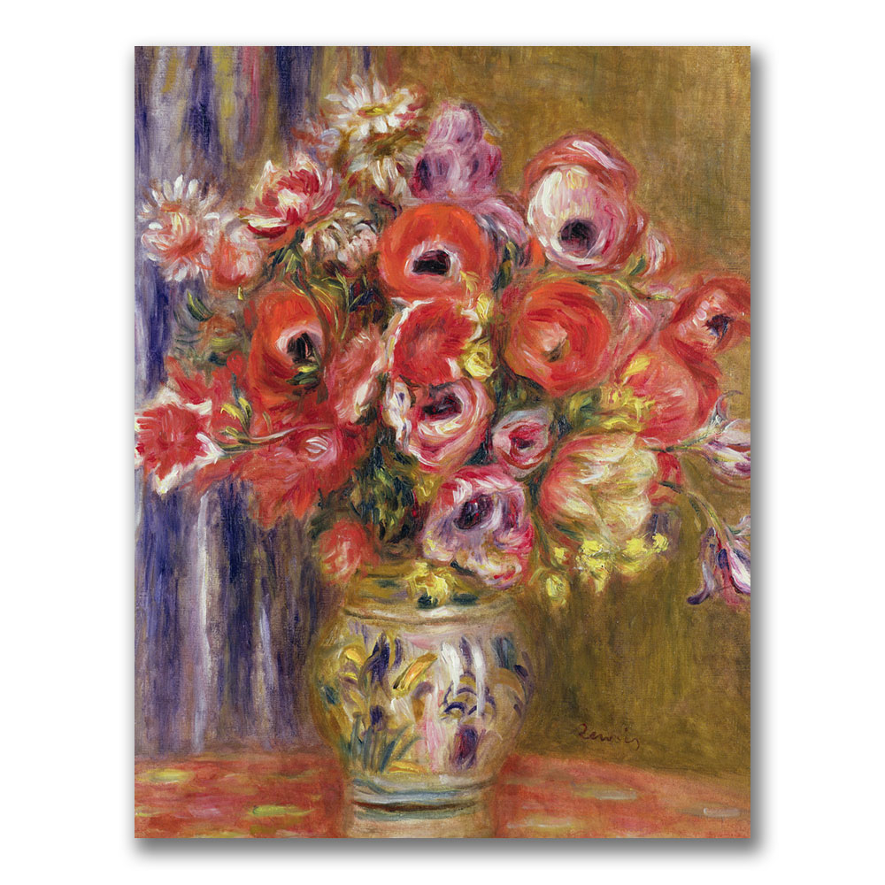 Pierre Auguste Renoir 'Vase Of Tulips And Anemo' Canvas Wall Art 35 X 47