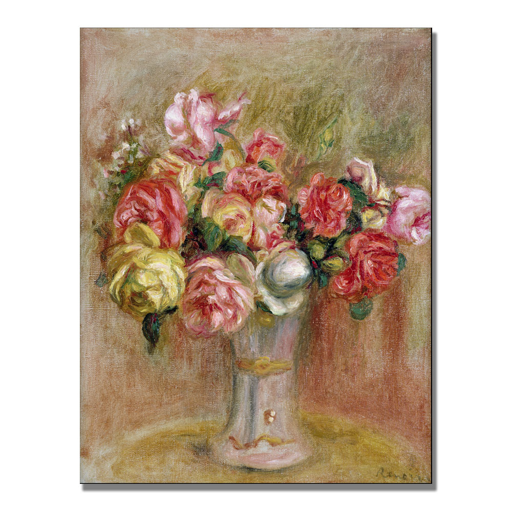 Pierre Renoir 'Roses In A Sevres Vase' Canvas Wall Art 35 X 47