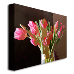 David Lloyd Glover 'Pink Tulips In Glass' Canvas Wall Art 35 X 47