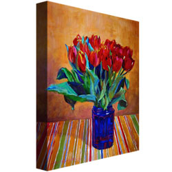 David Lloyd Glover 'Tulips In Blue Glass' Canvas Wall Art 35 X 47