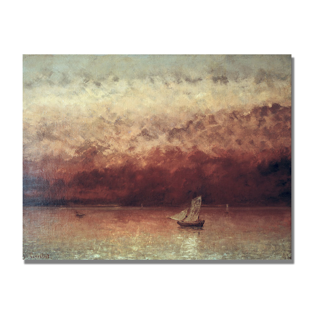 Gustave Courbet 'Lake Leman With Setting Sun' Canvas Wall Art 35 X 47