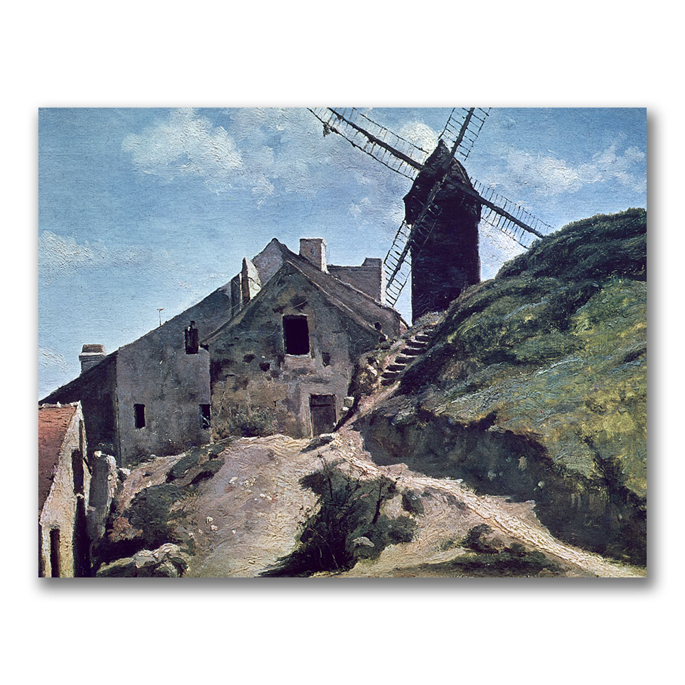 Jean Baptiste Corot 'A Windmill At Montmartre' Canvas Wall Art 35 X 47