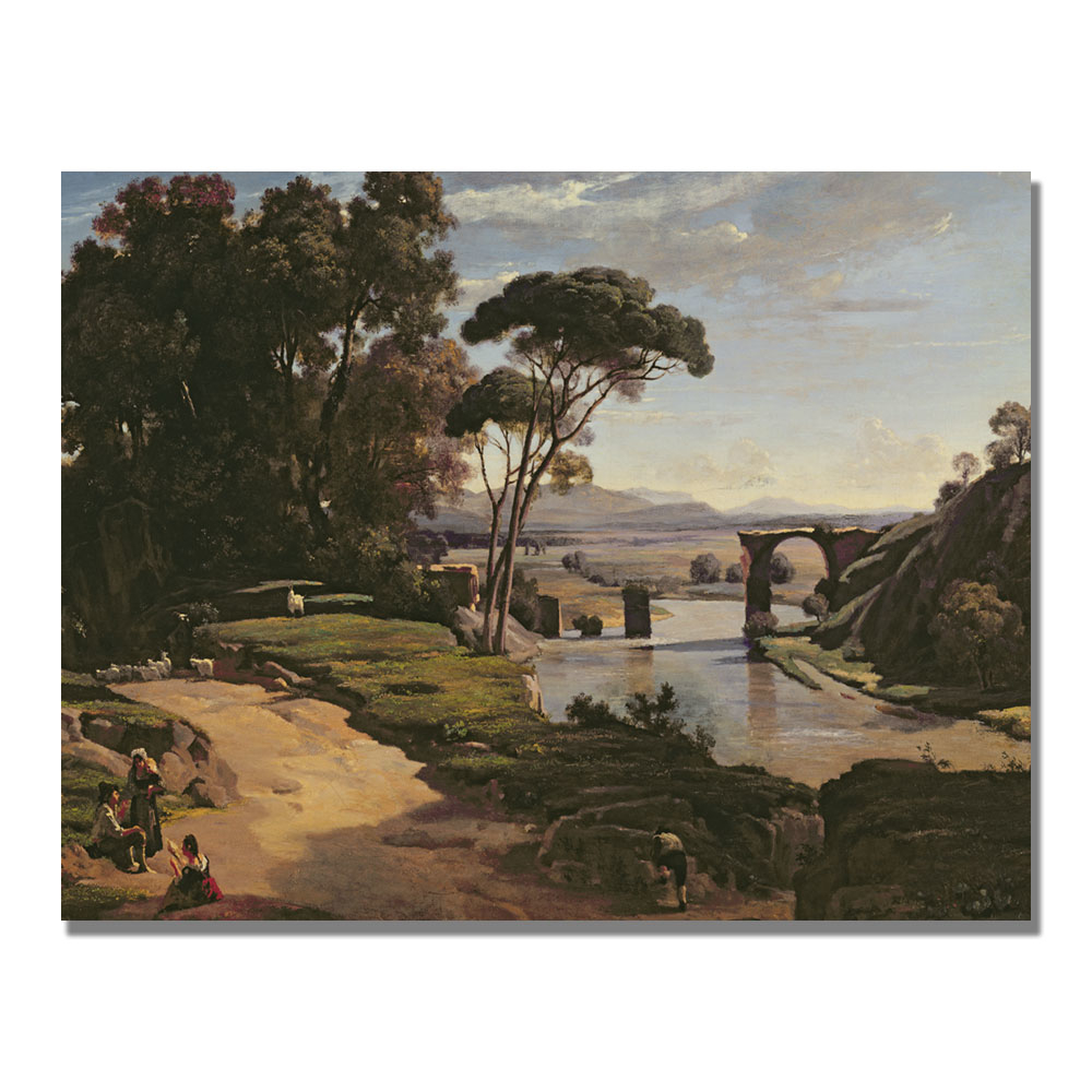 Jean Baptiste Corot 'The Bridge At Narni' Canvas Wall Art 35 X 47