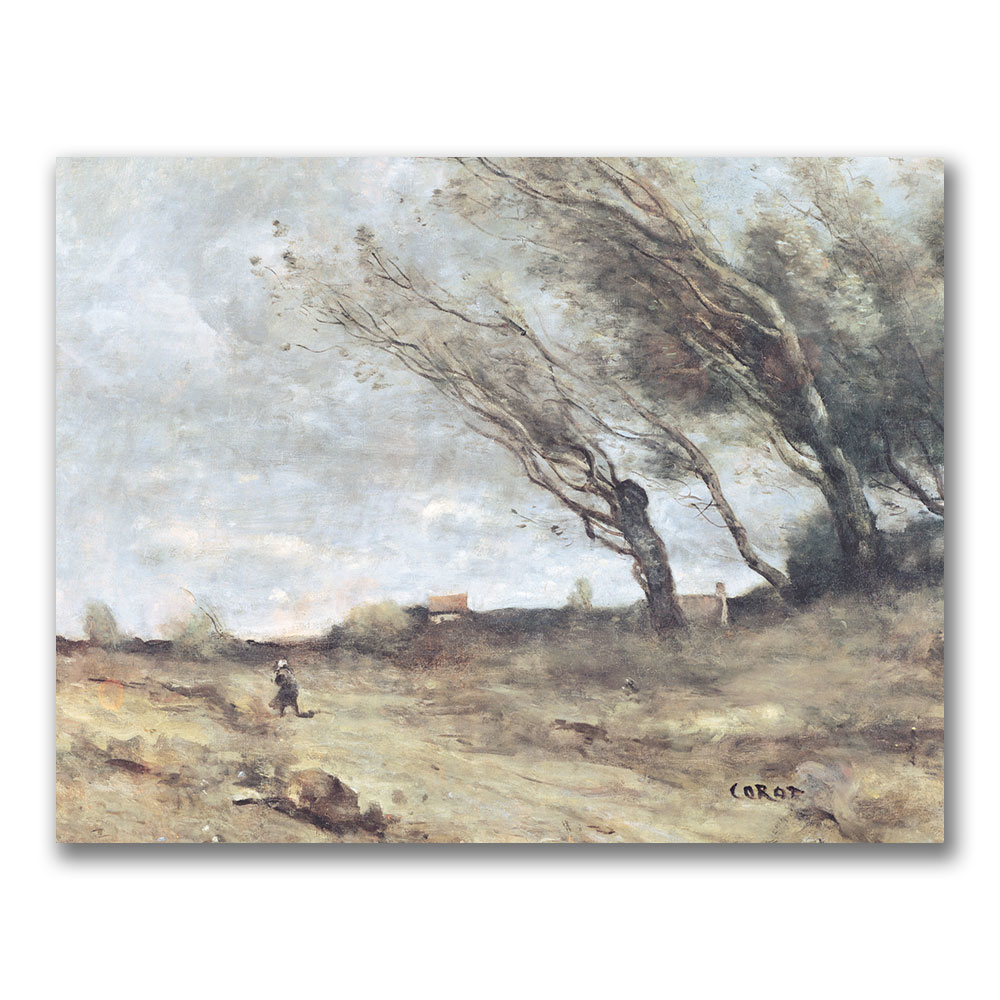 Jean Baptiste Corot 'The Gust Of Wind' Canvas Wall Art 35 X 47
