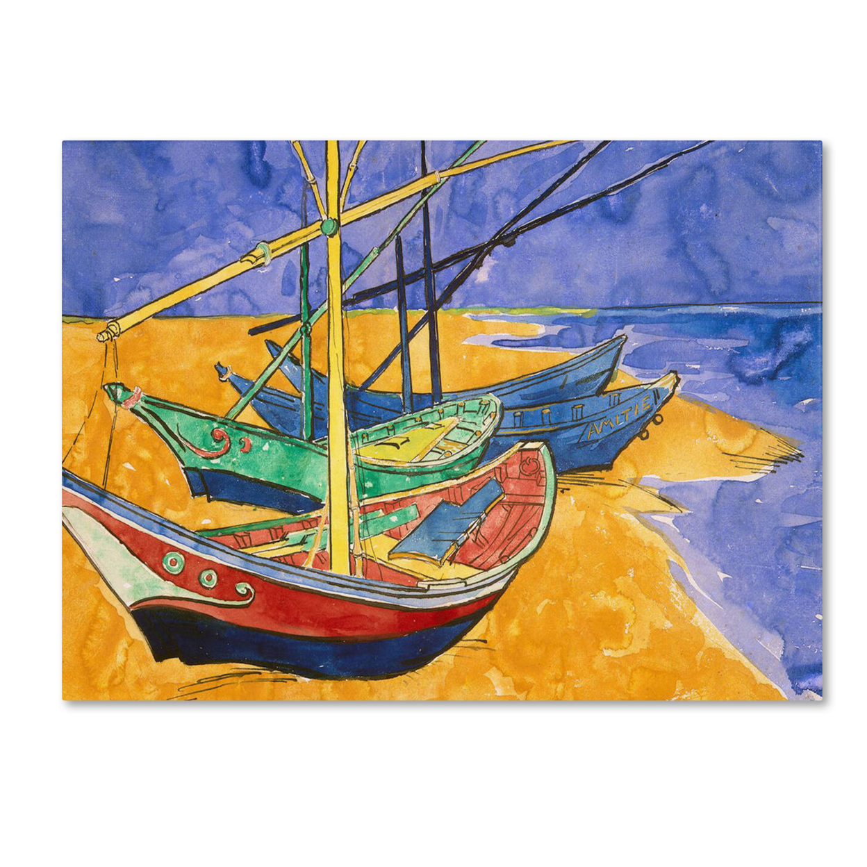 Vincent Van Gogh 'Fishing Boats On The Beach' Canvas Wall Art 35 X 47